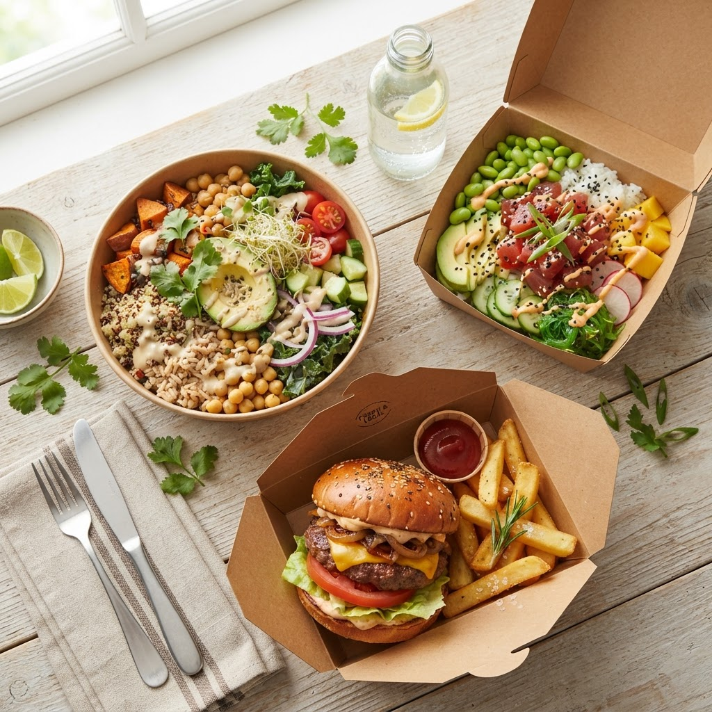 Ferskur takeaway matur í umhverfisvænum umbúðum